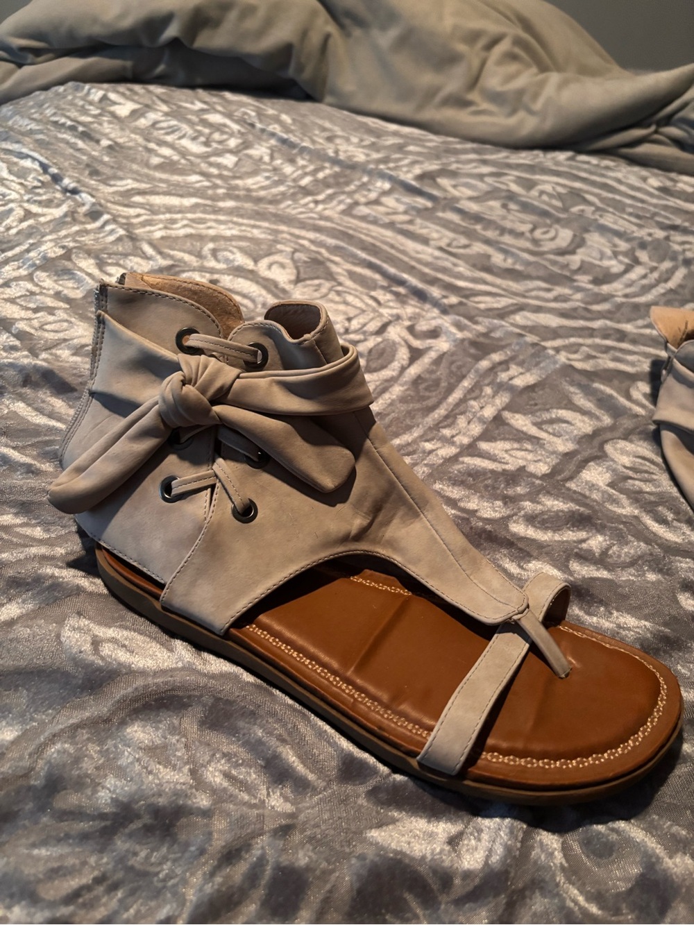 Light Grey Tie-Ankle Gladiator Sandals